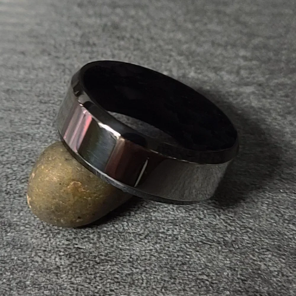 Men's Mirror Finish and Black Promise Ring - Silver Black Promise Ring For Him